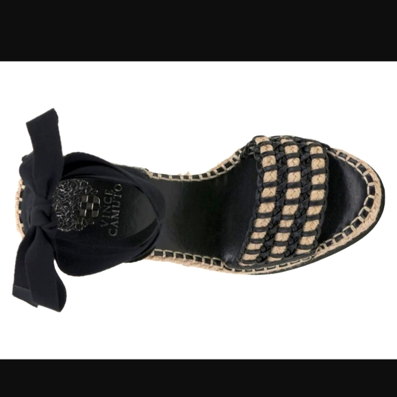 NWT Vince Camuto Brisshel Leather & Rafia Espadrille Wedges in Black Sz. 8 - Picture 2 of 13